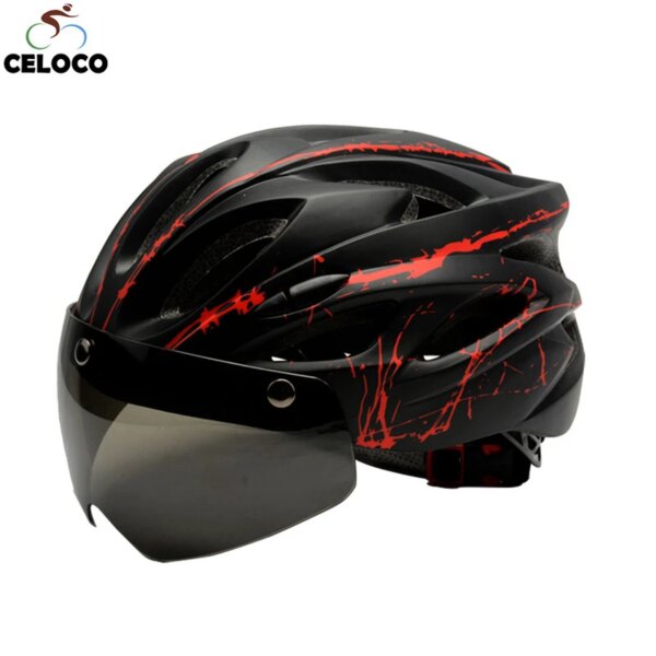 Gran oferta, gafas negras, casco de bicicleta, casco de bicicleta con patrón ultraligero, cascos de ciclismo moldeados integralmente para bicicleta de montaña y carretera