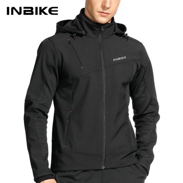 INBIKE-Chaquetas de ciclismo para hombre, cortavientos de invierno con capucha, térmicas y cálidas, para montar en bicicleta de montaña, ropa de bicicleta a prueba de viento