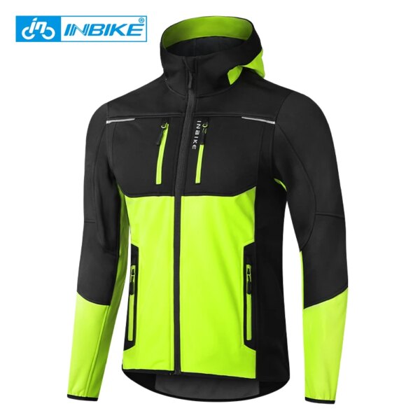 INBIKE-Chaqueta de ciclismo de invierno para hombre, abrigo cortavientos de lana cálido con capucha, a prueba de viento, ropa de ciclismo para exteriores, senderismo