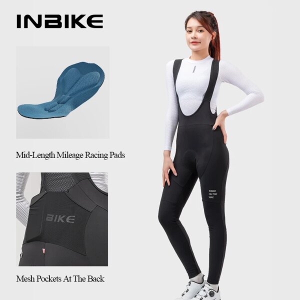 INBIKE-pantalones con tirantes de ciclismo para mujer, ropa de lana a prueba de viento para invierno, pantalones reflectantes con bolsillos