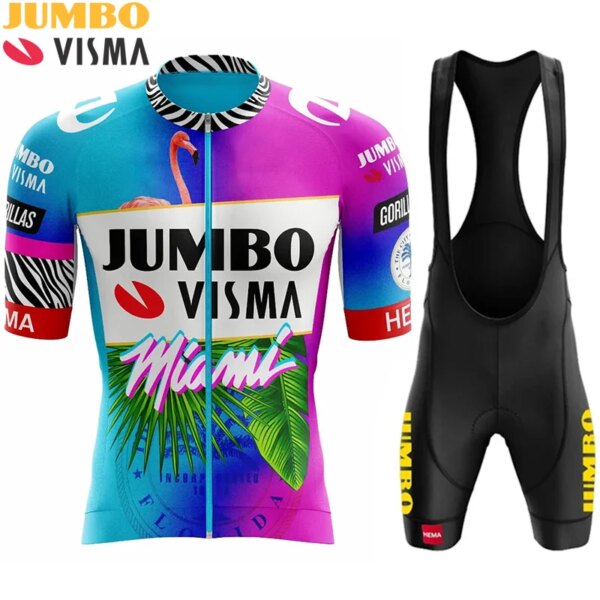 Jumbo Visma-Conjuntos de Jersey de Ciclismo para hombre, Ropa de Ciclismo de manga corta transpirable, Maillot de montaña, Ropa de Ciclismo, 2024