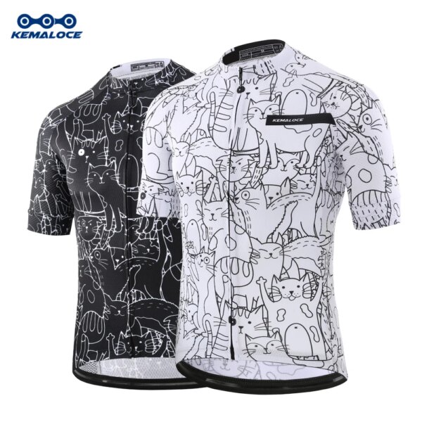 KEMALOCE-Camiseta de ciclismo para hombre y mujer, ropa de manga corta para bicicleta de carretera, transpirable, con dibujos animados, color blanco y negro, 2024