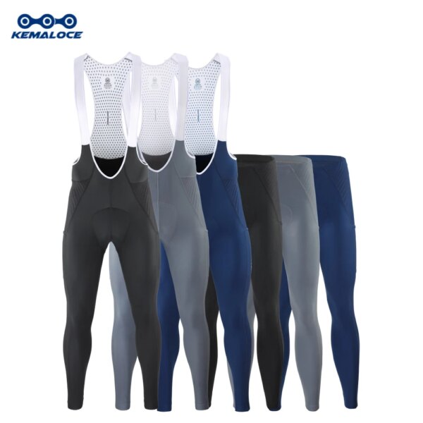KEMALOCE-pantalones largos de ciclismo para hombre, pantalones reflectantes con almohadilla de Gel azul y gris, pantalones transpirables con bolsillo trasero, otoño