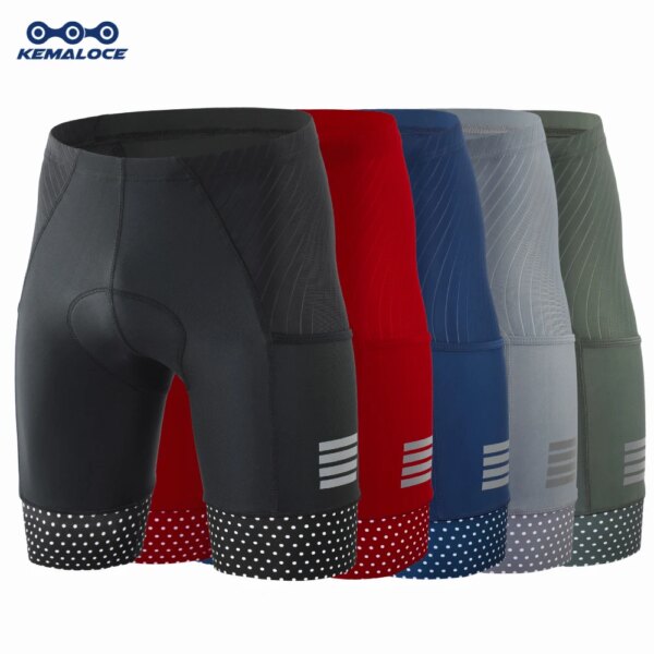 Pantalones cortos de ciclismo KEMALOCE para hombre, pantalones cortos de verano con almohadilla de Gel en blanco, negro, gris y rojo, pantalones cortos de compresión para carreras de carretera, bragas reflectantes para bicicleta