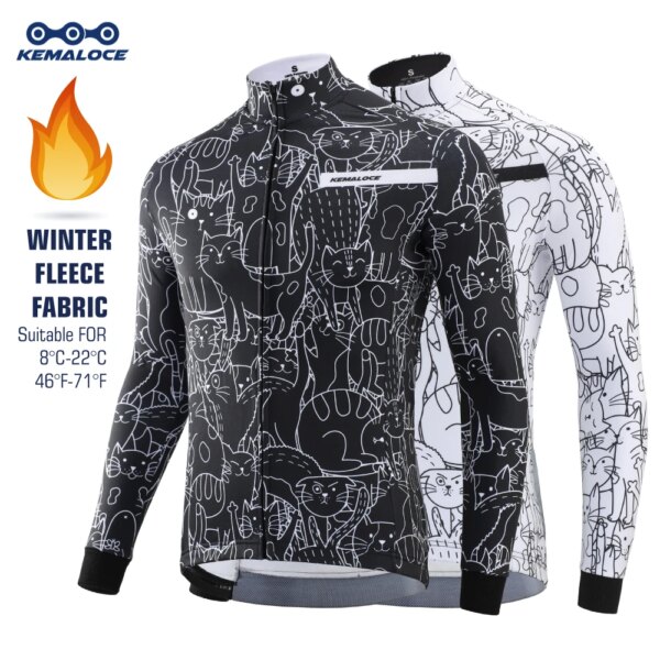 KEMALOCE-chaquetas de ciclismo de invierno para hombre, chaquetas de lana de manga larga de alta gama para bicicleta, tela térmica en blanco y negro, ropa para bicicleta de montaña