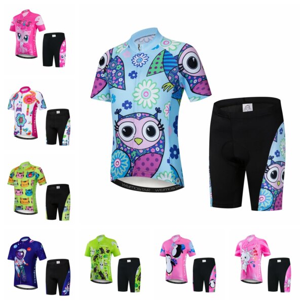 Conjunto de pantalones cortos y camiseta de Ciclismo para niños, Maillot para bicicleta de montaña y carretera, Ropa de Ciclismo, camiseta, traje para niño y niña, azul y rosa