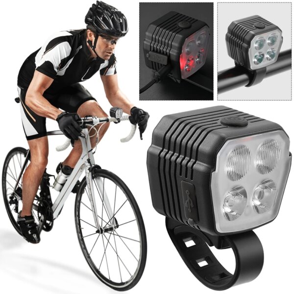 Luz delantera LED para bicicleta, luz para bicicleta con carga USB y bocina, linterna de seguridad en ciclismo 2 en 1, 7 modos de luz para conducción nocturna