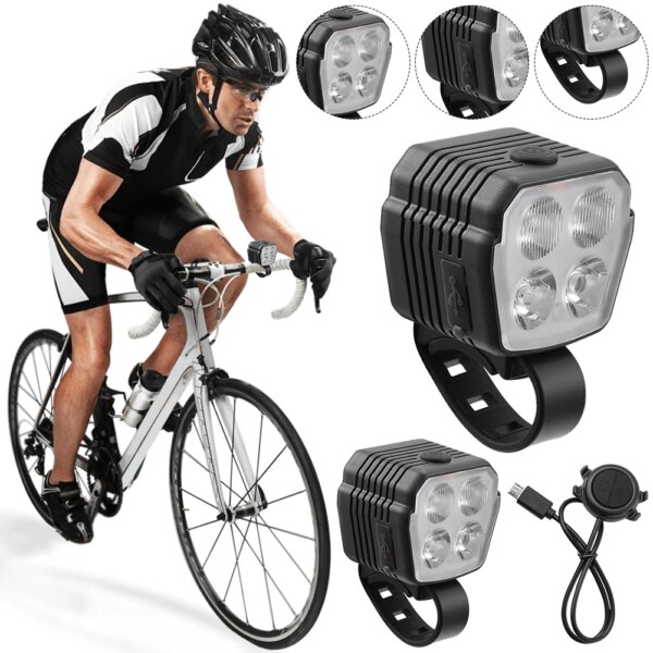 Luz delantera LED para bicicleta, luz de advertencia para bicicleta, carga USB con bocina, linterna de seguridad en ciclismo, 7 modos de luz para conducción nocturna