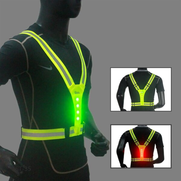 Chaleco reflectante LED iluminado para correr, chaleco de seguridad en ciclismo con correas ajustables, recargable por USB, 3 modos de luz para exteriores