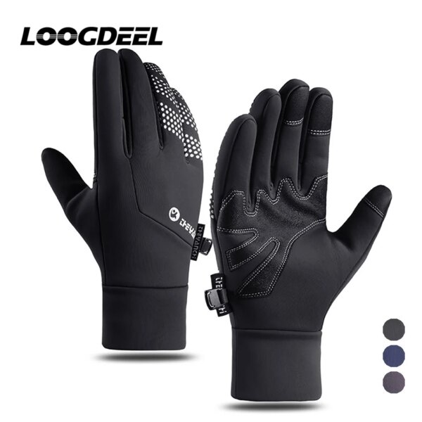 LOOGDEEL-guantes de ciclismo a prueba de viento para hombre, guantes antideslizantes para deportes al aire libre, con pantalla táctil, para montar en bicicleta y motocicleta, cálidos e impermeables