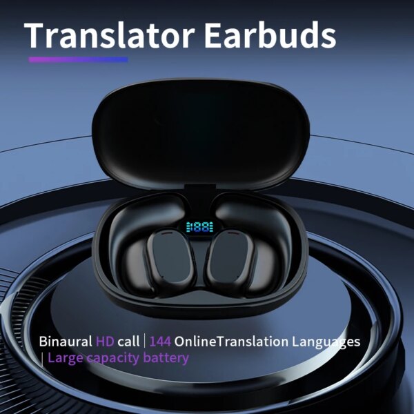 Auriculares de traducción de idiomas Soporte en línea 144 idiomas y acentos Traducir música y llamadas Dispositivo de traducción inalámbrico 3 en 1