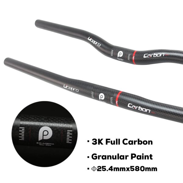 Litepro plegable/BMX 25,4mm 580mm manillar de carbono MTB manillar plano o elevado fibra de carbono ultraligero manillar de bicicleta plegable