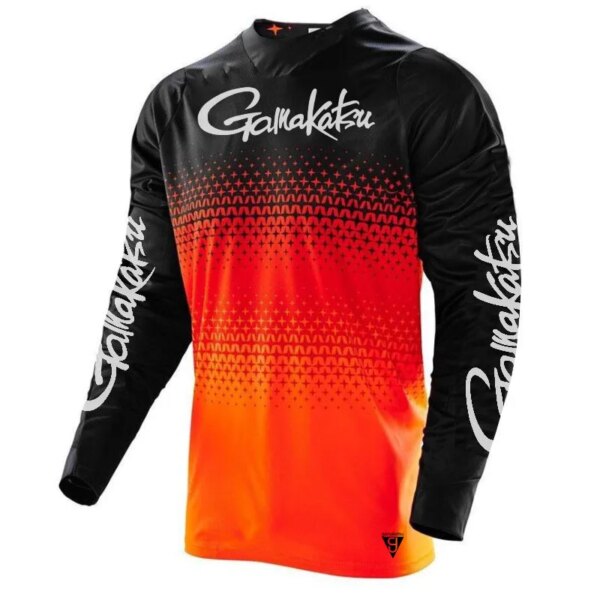 Camisa de manga larga para motocrós y descenso, camiseta roja degradada para bicicleta de montaña, camiseta de ocio