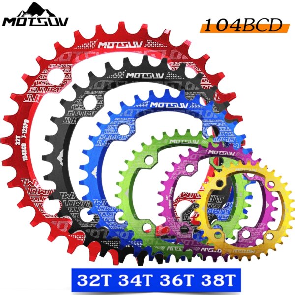 MOTSUV 104BCD plato redondo ancho estrecho MTB bicicleta de montaña 104BCD 32T 34T 36T 38T piezas de placa dentada de bielas 104 BCD