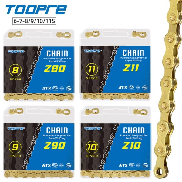 Cadena MTB para bicicleta de carretera, 1 velocidad, 8, 9, 10, 11 S, cadena de velocidad Variable, cadena antioxidante galvanizada en oro, 116 eslabones para piezas Shimano SRAM
