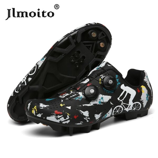 Zapatos de ciclismo de montaña para hombre y mujer, zapatillas negras con autosujeción, zapatillas de ciclismo de carreras