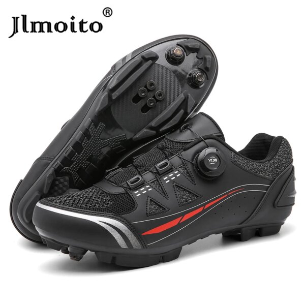 Zapatos de ciclismo MTB luminosos para hombre, zapatillas para bicicleta de montaña, zapatillas para ciclismo de velocidad, zapatos ultraligeros negros para bicicleta de carreras para hombre