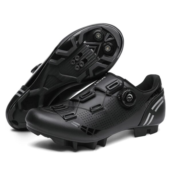 Zapatos de ciclismo MTB, zapatillas de deporte para montar en carretera con tacos, zapatos de nailon para bicicleta para hombre y mujer, zapatos de carreras SPD para bicicleta de montaña con cordones rápidos