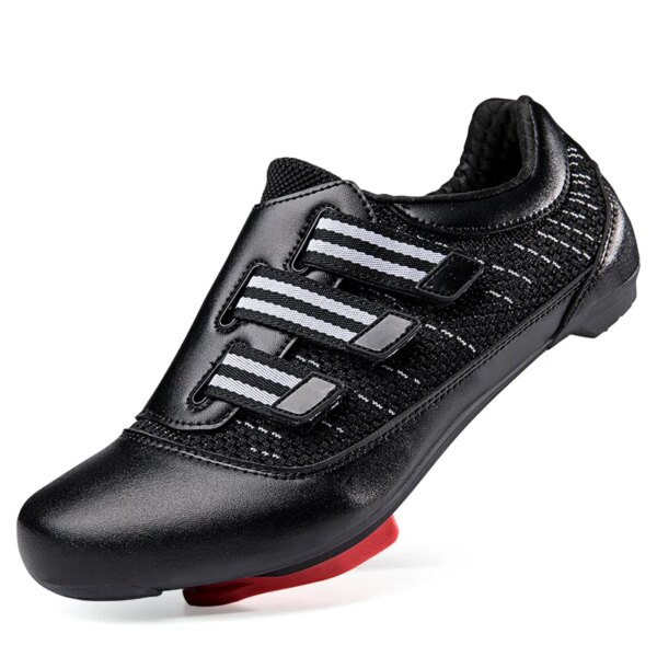 Zapatillas de ciclismo MTB con tacos para hombre, zapatos de nailon para moto de cross, zapatos de entrenamiento de Ciclismo de Carretera de velocidad plana para carreras de montaña para mujer, color negro