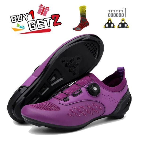 Zapatos MTB, zapatillas de bicicleta moradas, botas planas para bicicleta de carretera, zapatos de ciclismo, tacos, zapatillas para ciclismo de montaña, zapatillas de carreras para mujer
