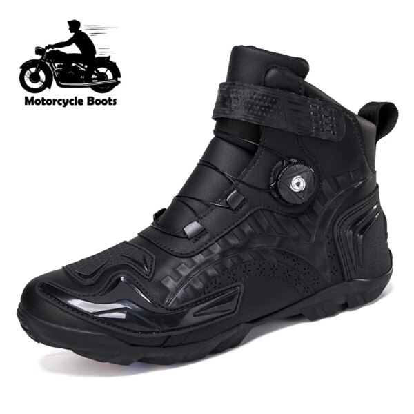 Botas de moto para hombre, zapatos de ciclismo, zapatillas de carreras de carretera anticaída de alta calidad, talla grande 48, zapatos de moto con cambio de marchas y hebilla giratoria