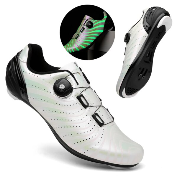 Zapatos de ciclismo con autosujeción para hombre, zapatillas luminosas MTB, zapatillas de ciclismo SPD, zapatillas blancas para bicicleta de montaña y carretera, zapatos de bicicleta sin cerradura