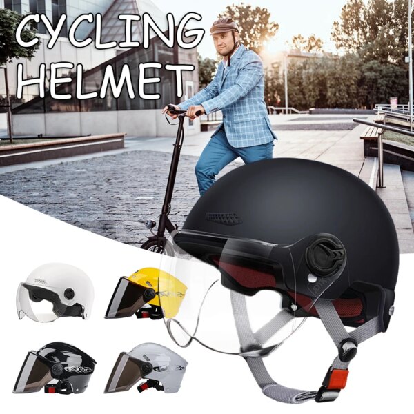 Casco de motocicleta para hombre y mujer, visera de seguridad para montar, casco con lente para las cuatro estaciones, ventilación cómoda, equipo de protección ajustable