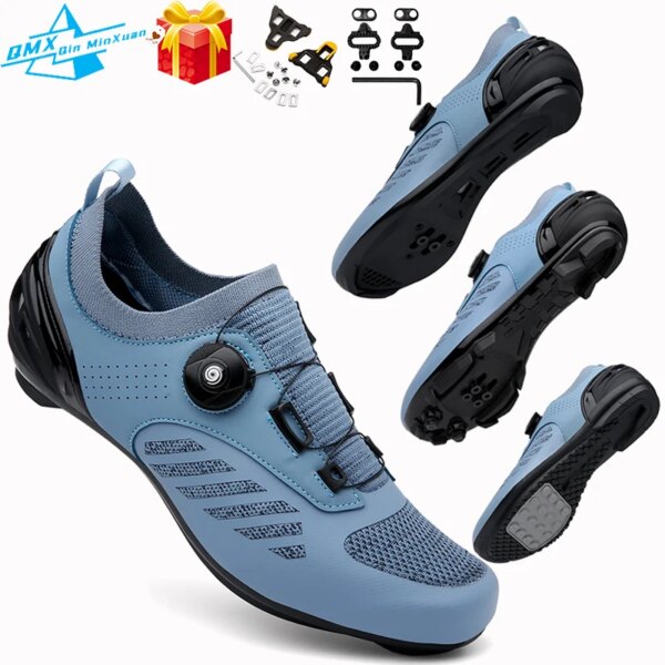 Zapatos de ciclismo para hombre y mujer, zapatillas antideslizantes con bloqueo automático para bicicleta de carretera, Zapatillas planas para bicicleta de carreras