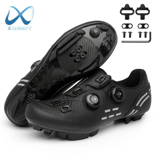 Zapatos de ciclismo de gran tamaño para hombre, zapatillas planas con tacos SPD para Pedal de montaña, zapatillas deportivas para mujer con bloqueo automático, zapatos deportivos de bicicleta de carretera