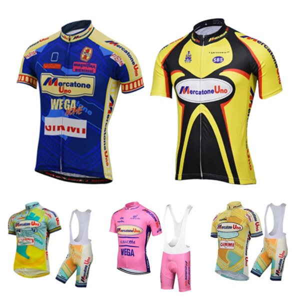 Jerseys de ciclismo Retro para hombre, Kit de bicicleta, camisa amarilla y rosa, conjuntos de manga corta, ropa de bicicleta, pantalones con pechera, ropa de paseo