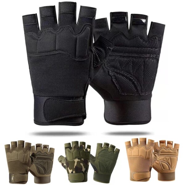 Guantes militares sin dedos para tiro del ejército, guantes tácticos de medio dedo para hombres, antideslizantes, para deportes al aire libre, montar en bicicleta, guantes de Fitness