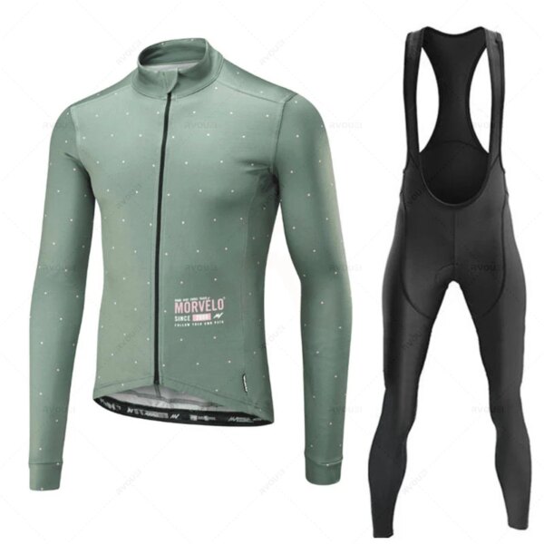 Morvelo-Conjunto De Jersey De Ciclismo para hombre, Ropa De manga larga para bicicleta De montaña, uniforme, Maillot, pantalones deportivos con pechera para bicicleta De otoño