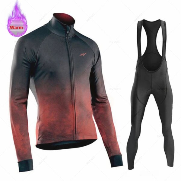 Morvelo-Conjuntos de Jersey de Ciclismo de invierno para hombre, Ropa térmica de lana para bicicleta de carretera, uniforme de bicicleta de montaña, pantalones con pechera cálidos
