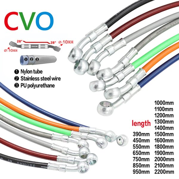 Manguera de freno trenzada para motocicleta, cable de freno de acero, tubo Banjo hidráulico de 400mm-2200mm para carreras universales de motocicleta