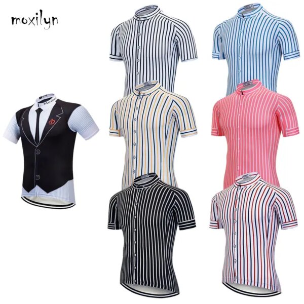 Moxilyn-camisetas de ciclismo para hombre, Top Skinsuit, ropa de ciclismo, camisa con corbata para bicicleta de montaña, transpirable, absorbente del sudor, de secado rápido