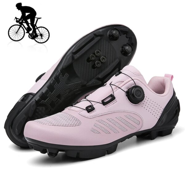 Zapatos de ciclismo Mtb para mujer, zapatos de Pedal plano, calzado para bicicleta, zapatillas de ciclismo de velocidad de carretera, calzado con tacos Spd con zapato para bicicleta de montaña rosa