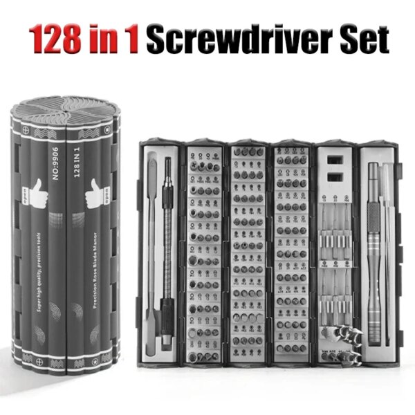 Juego de destornilladores multifuncionales 128 en 1, Kit de destornilladores manuales de precisión portátiles, nuevo estilo, herramientas de reparación de teléfonos PC plegables para el hogar