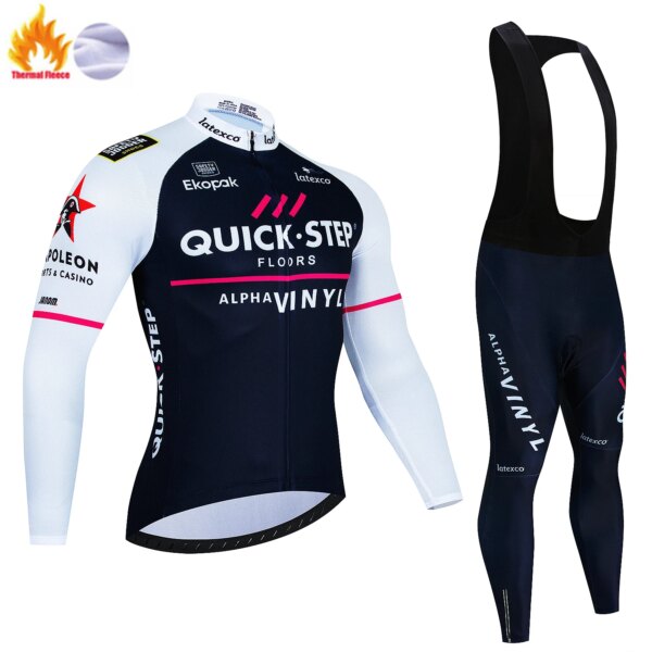 Nuevo Deceuninck Quick Step ropa térmica de invierno de lana para ciclismo, traje de Jersey para hombre, conducción al aire libre, ropa de ciclismo de montaña, conjunto de pantalones con pechera