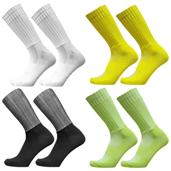 Nuevos calcetines para hombre y mujer, calcetines antideslizantes de silicona para ciclismo, calcetines de Color sólido de tubo medio, calcetines transpirables para deportes al aire libre y de ocio