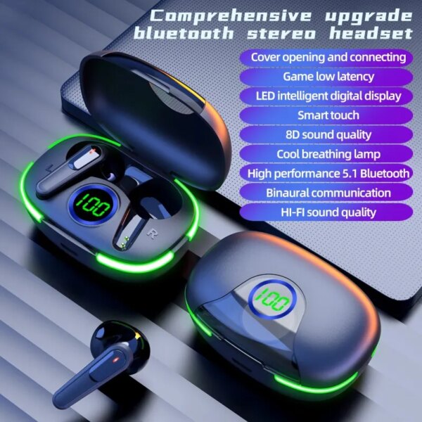 Nuevo PRO80 auriculares estéreo Bluetooth TWS5.1 pantalla Digital LED táctil inteligente luz de respiración fría juego