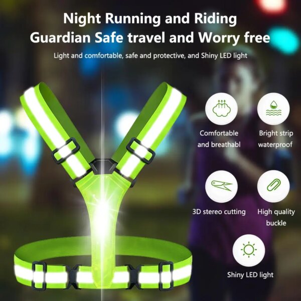 Nuevo Chaleco de ciclismo con correas reflectantes LED nocturno, chaleco de seguridad para deportes al aire libre de alta visibilidad, chaleco de trabajo con correa elástica ajustable