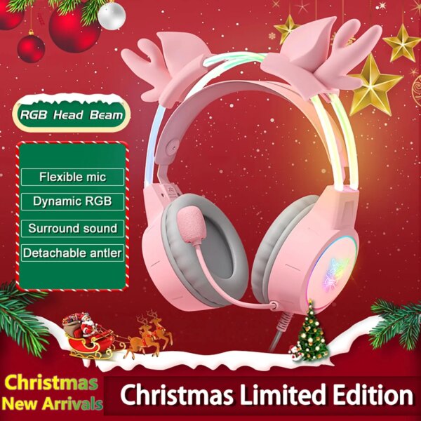 ONIKUMA-auriculares para videojuegos con soporte, cascos con cable y luz RGB dinámica, con astas desmontables, para regalo de Navidad, micrófono HD, novedad de 2024