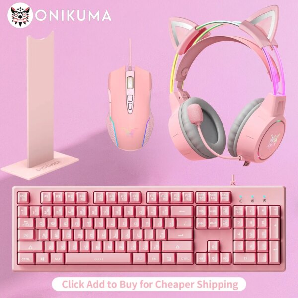 ONIKUMA-auriculares para videojuegos, paquete de deportes electrónicos con luz RGB dinámica, soporte para ratón con orejas de gato desmontable, auriculares con cable y micrófono para jugadores