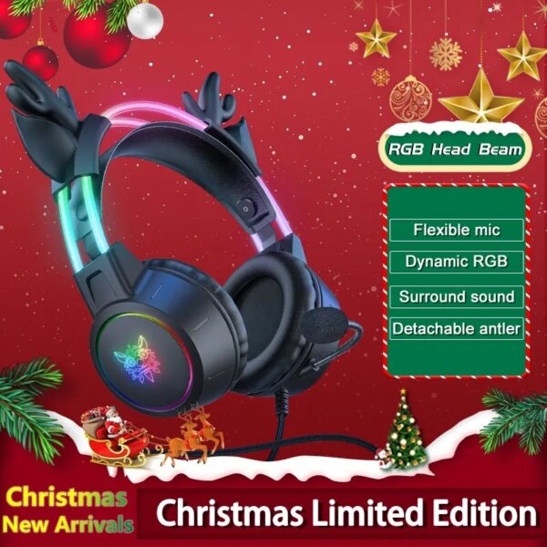 ONIKUMA-auriculares para videojuegos con astas desmontables, cascos con cable y luz RGB, cancelación de ruido y micrófono, regalo de Navidad, novedad de 2023