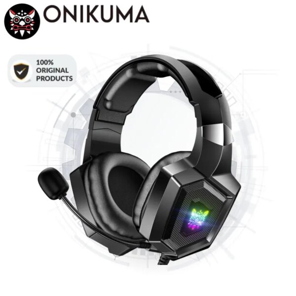 ONIKUMA ató con alambre los auriculares estéreo del juego con las luces LED del micrófono para las auriculares del jugador