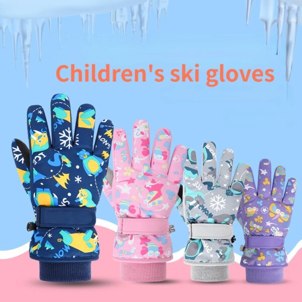 Guantes de esquí para niños mayores, guantes cálidos de terciopelo de algodón con dibujos animados para jugar en la nieve, accesorios de invierno para bebés, mitones bonitos impermeables