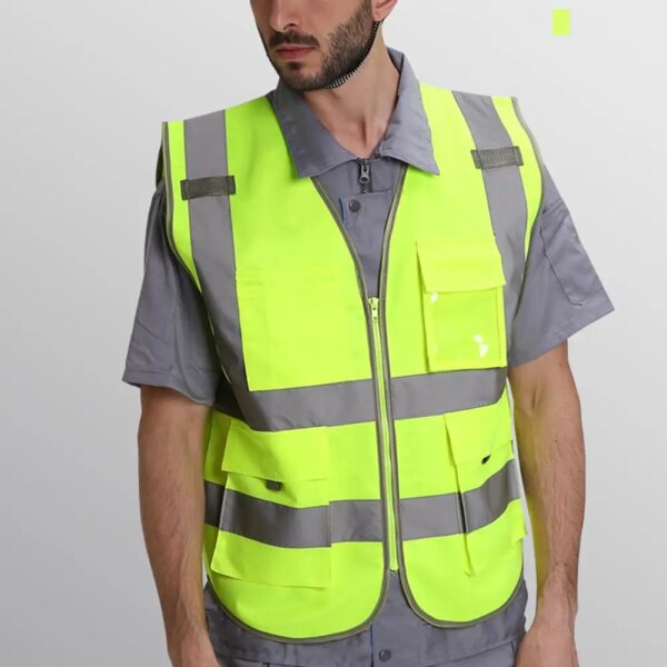 Chaleco de seguridad de alta visibilidad para ciclismo, chaqueta reflectante, chaleco de seguridad, tejido por urdimbre, ropa de seguridad para hombres y mujeres, color naranja/verde