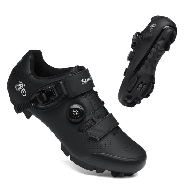 Zapatillas de ciclismo al aire libre, zapatos MTB para hombre y mujer, zapatos para bicicleta de montaña y carretera, tacos antideslizantes, zapatillas deportivas negras para carreras de Motocross para hombre