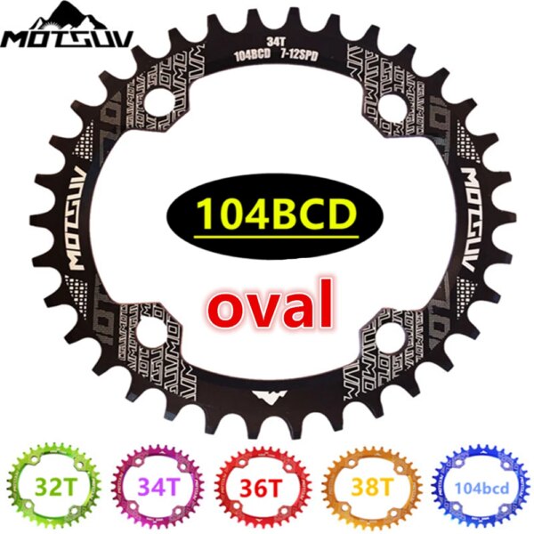 Cadena ovalada para bicicleta de montaña, angosta y ancha, For104BCD 32T/34T/36T/38, cadena y rueda de bicicleta, disco de manivela redondo, piezas de bicicleta súper ligeras