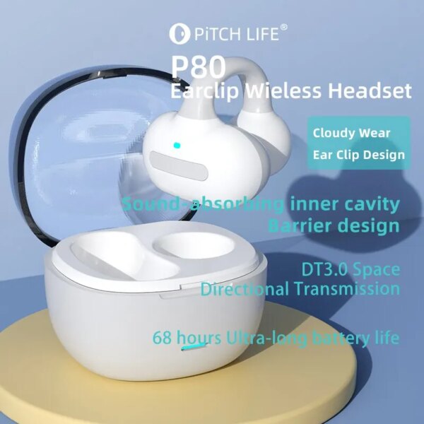 P80 Earclip Auriculares inalámbricos con Bluetooth OWS Touch Light Mini tapones para los oídos de alta calidad Anti sudor Sonido HD auriculares estéreo universales